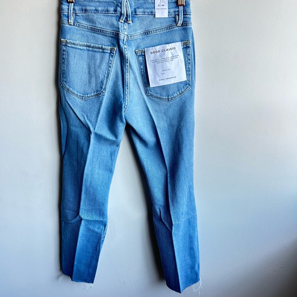 Good American Slim Straight Jeans Womens Size 2 Blue Distressed High Rise NWT - Picture 3 of 9